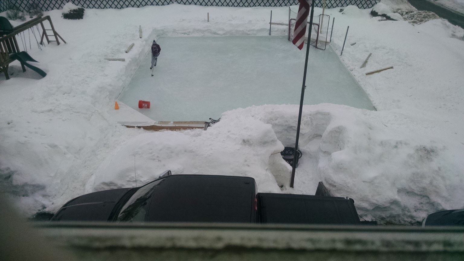 Uneven water level showing the slope of the backyard