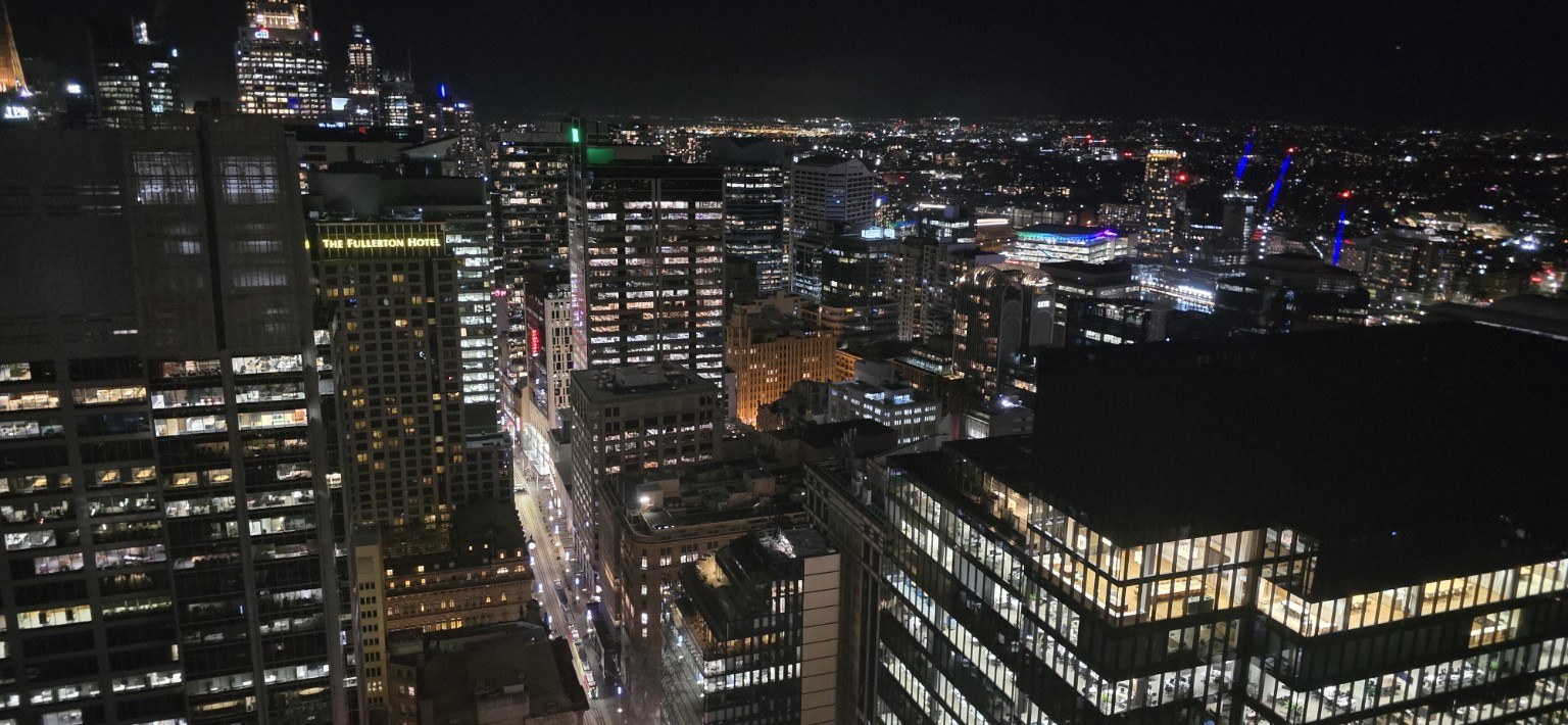 Sydney city lights at night from a high vantage point