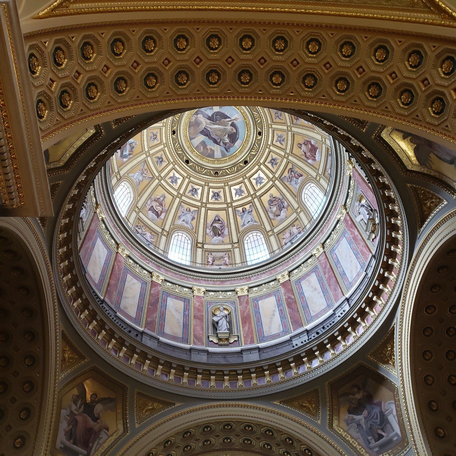 Looking up into the dome of St. Stephen's Basilica