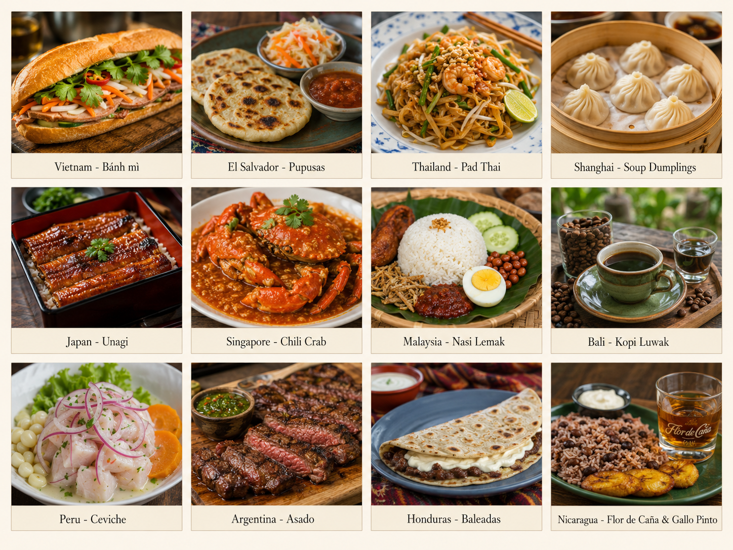 Collage of anchor foods from around the world