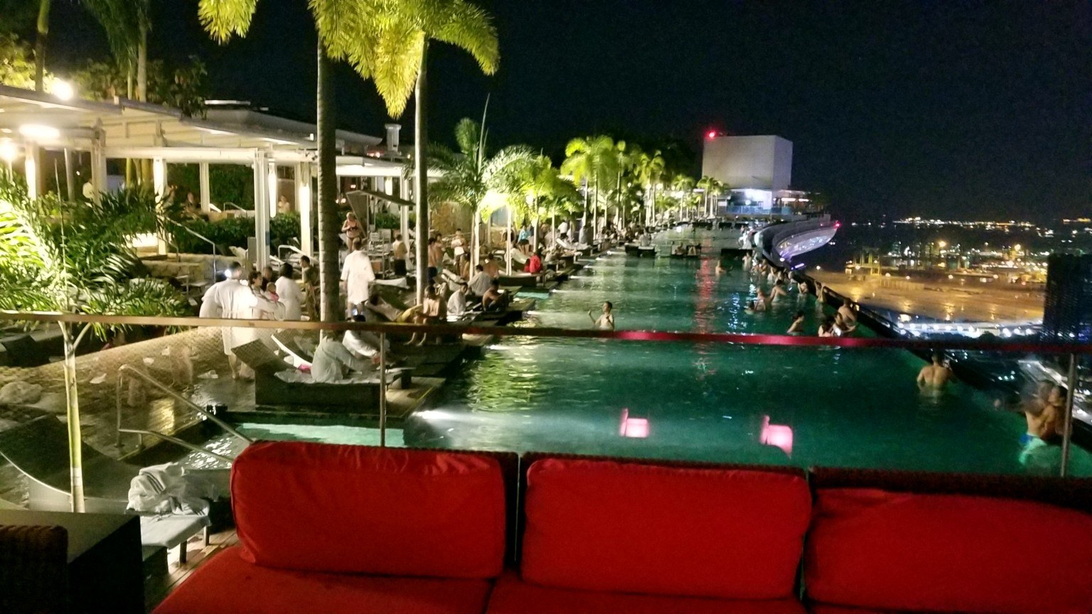 Panoramic view of Marina Bay at night