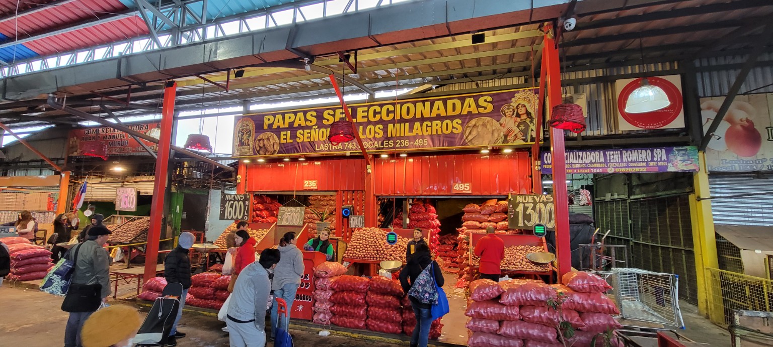 Potato vendor stall at Vega Central market in Santiago