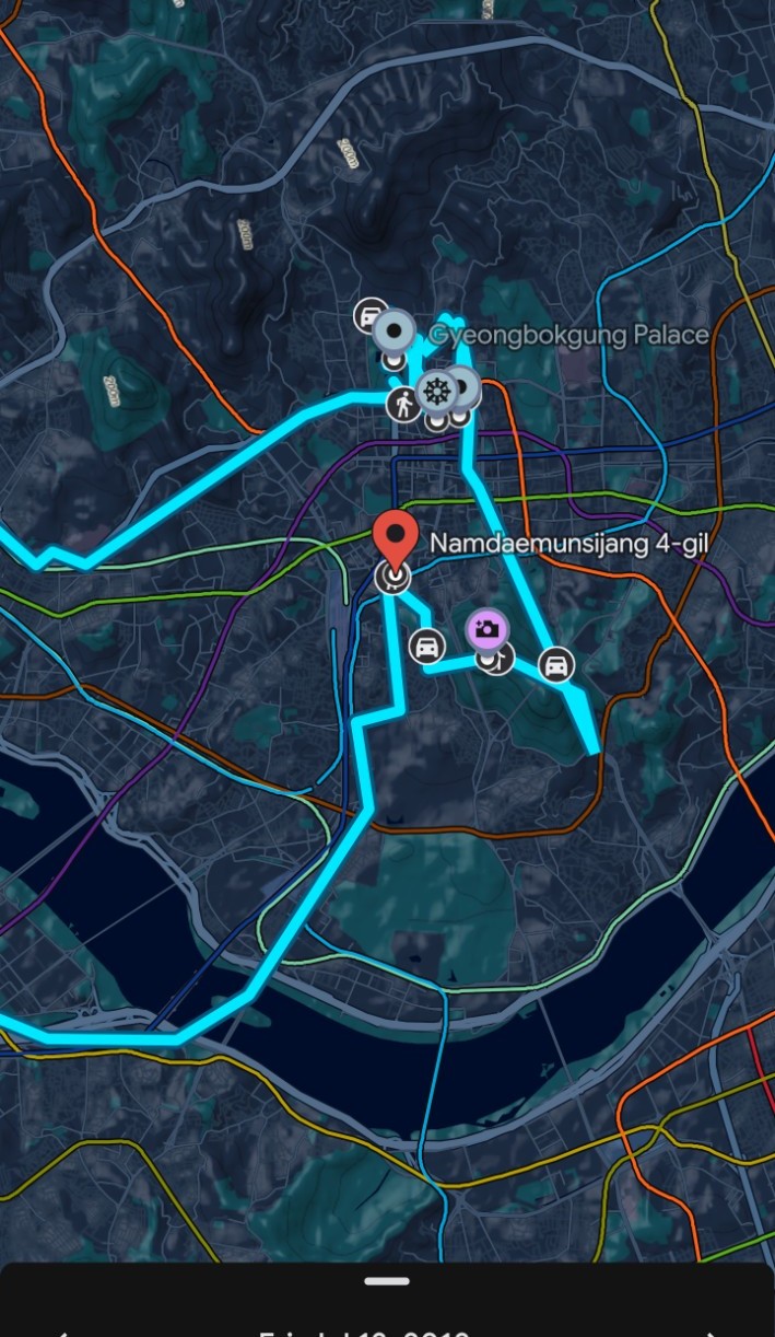 Google Maps route through Seoul on July 13, 2018