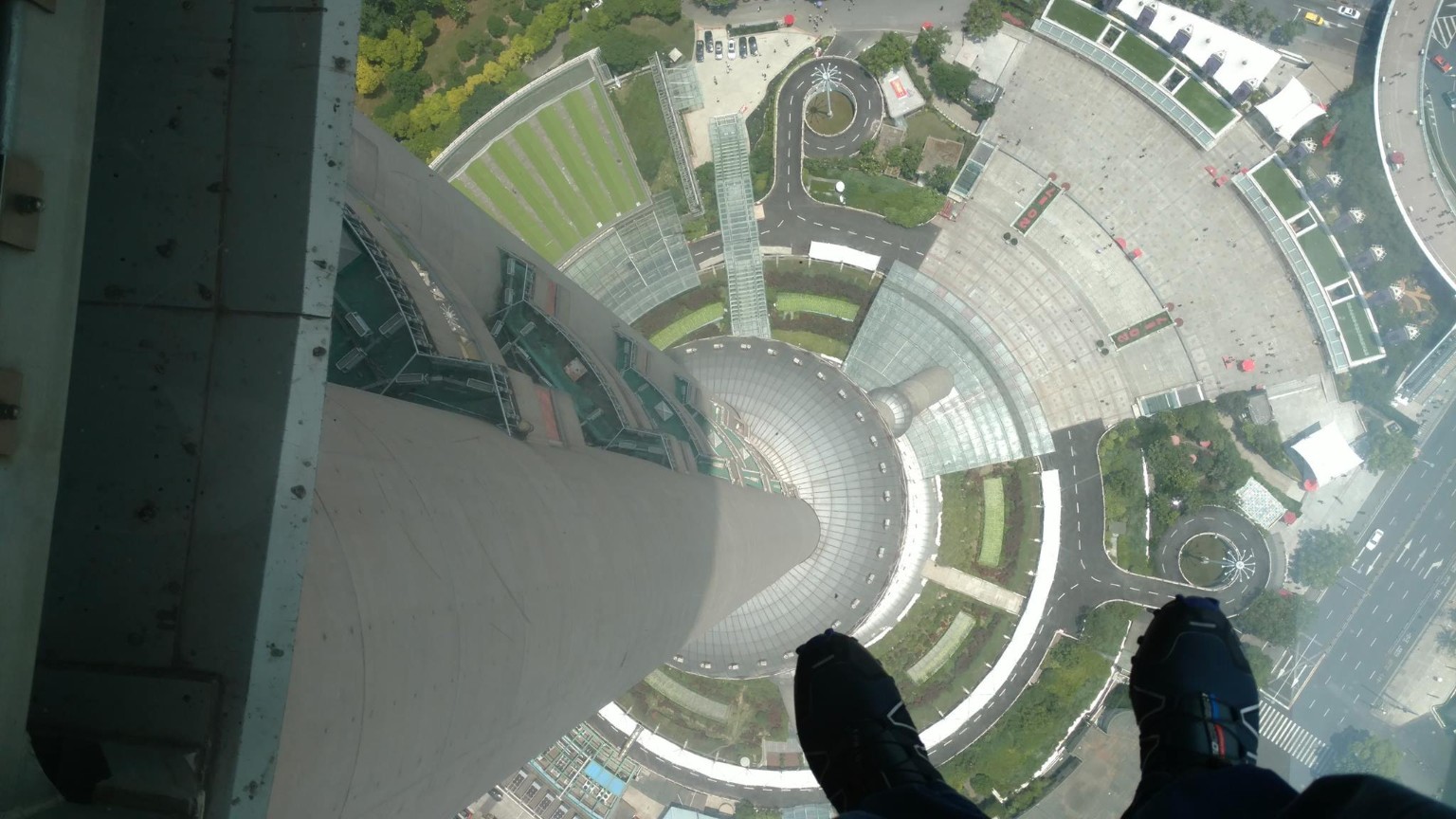 Looking straight down through the glass floor