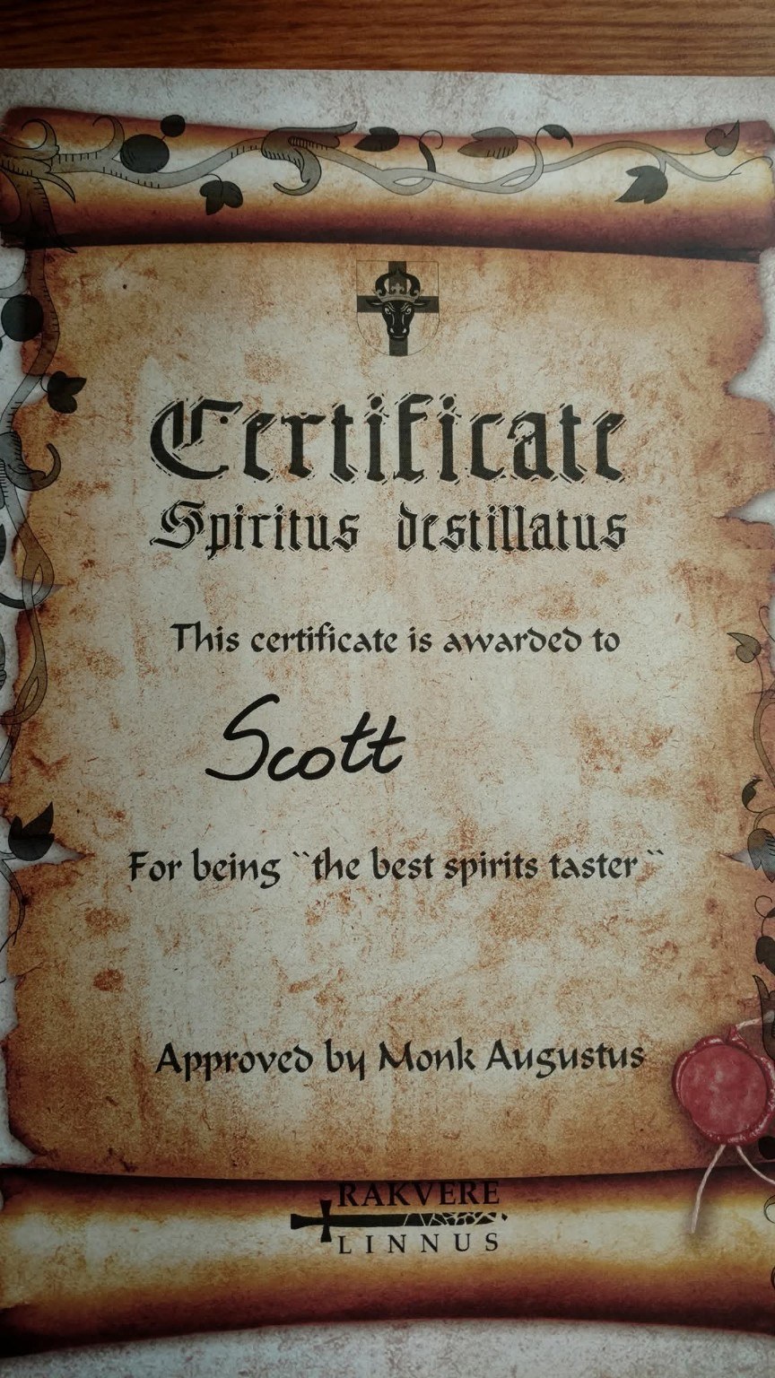 Parchment-style certificate from Rakvere Castle endorsed by Monk Augustus