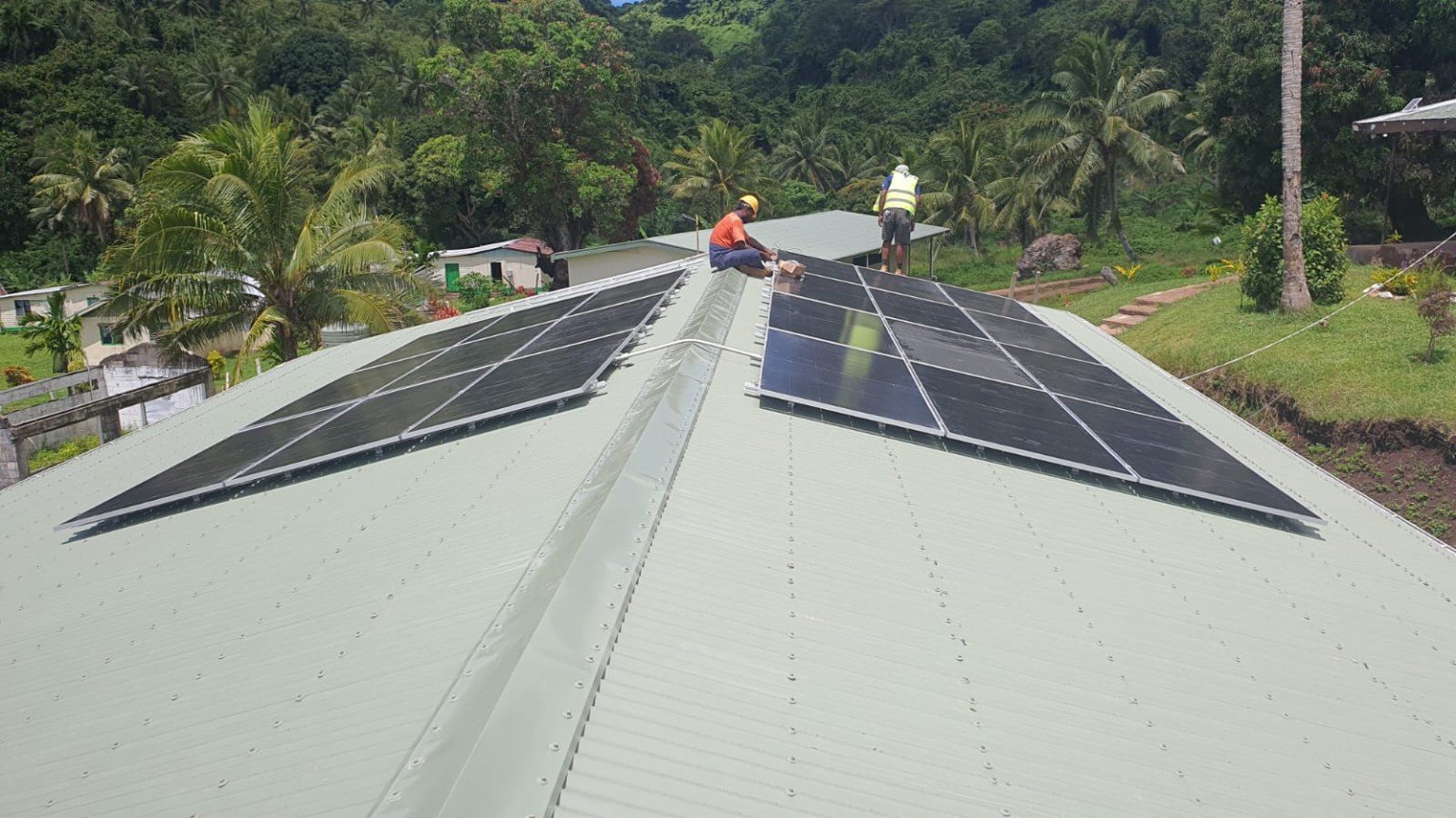 Solar panels being installed on a building in Kadavu