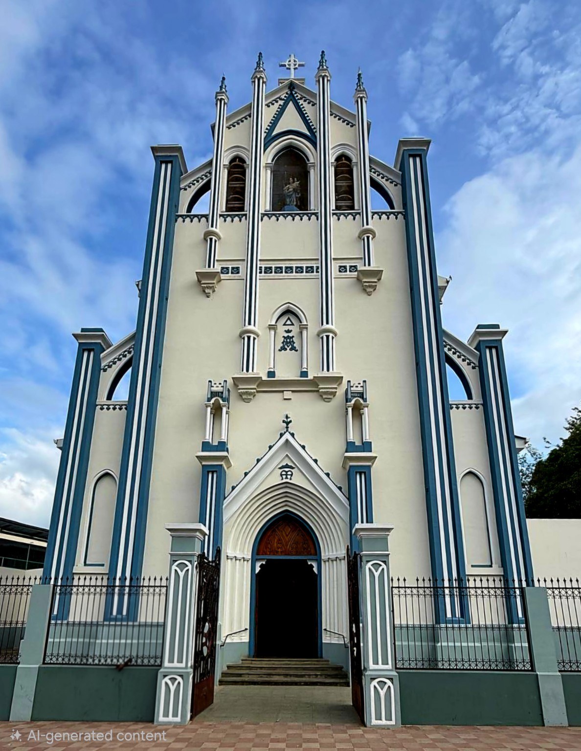 Blue and white church facade