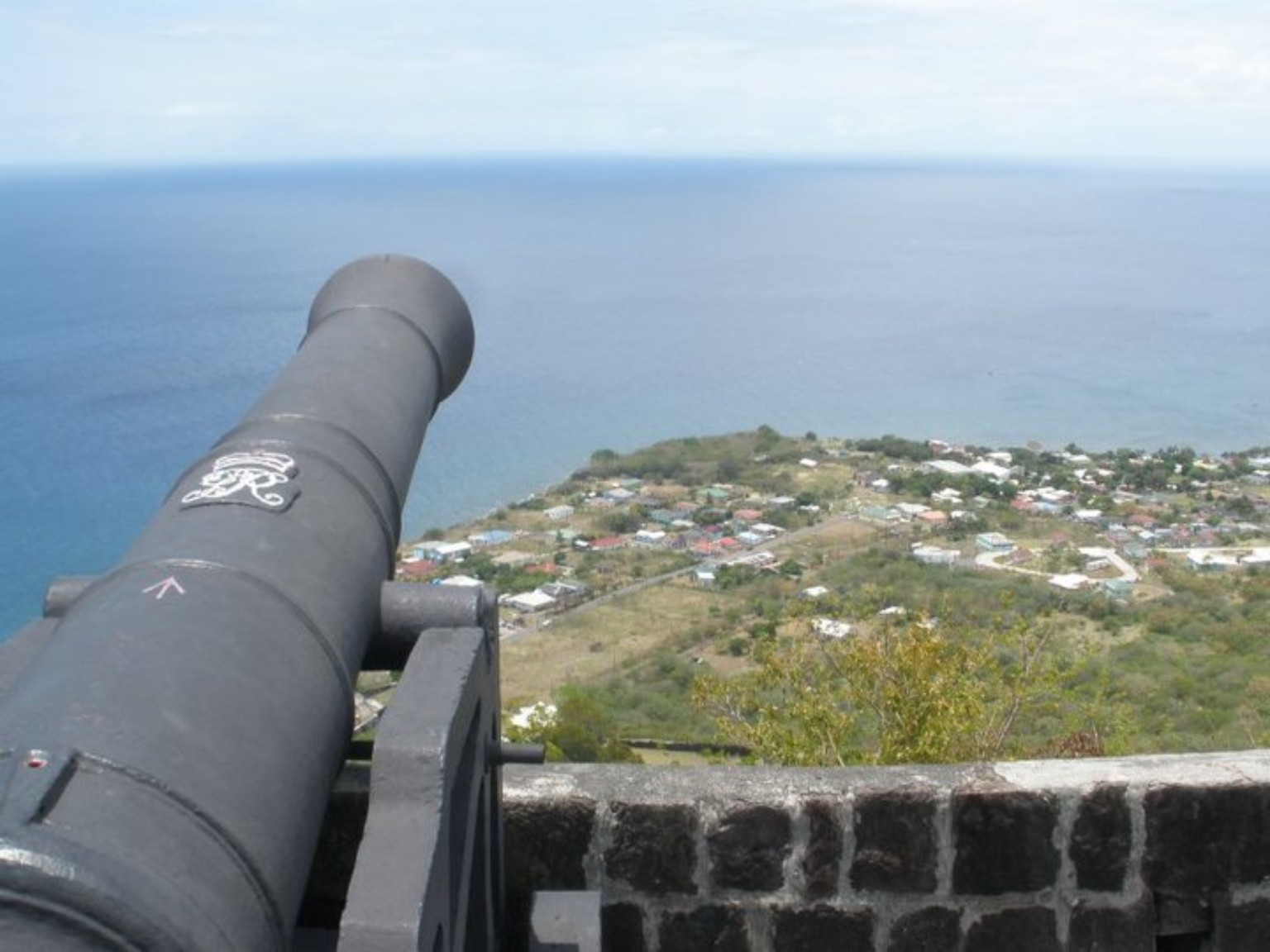 Historic cannon overlooking the sea from the Brimstone Hill area in St. Kitts