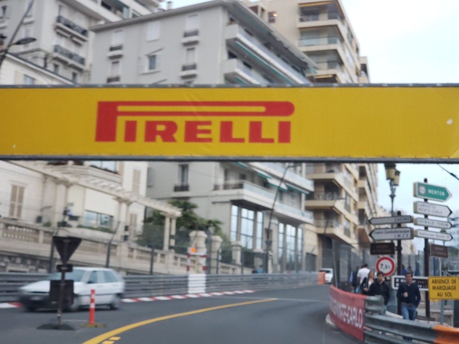 Pirelli signage over a Monaco street