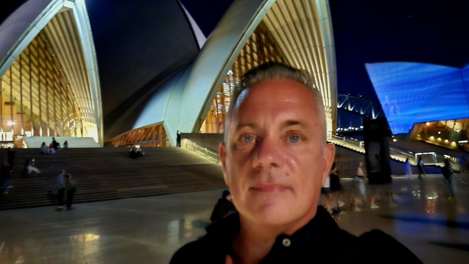 Selfie outside the Sydney Opera House at night