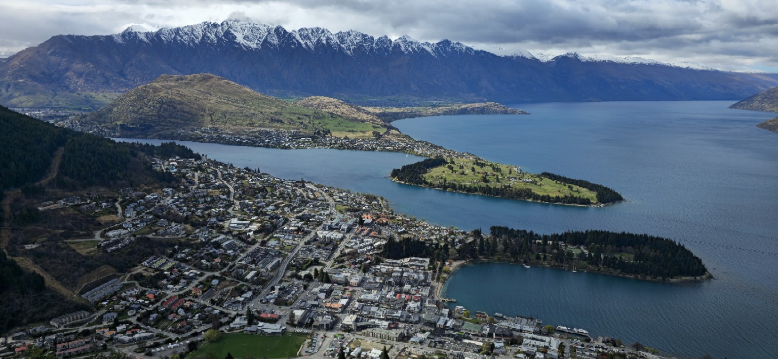 Queenstown and the Remarkables above Lake Wakatipu