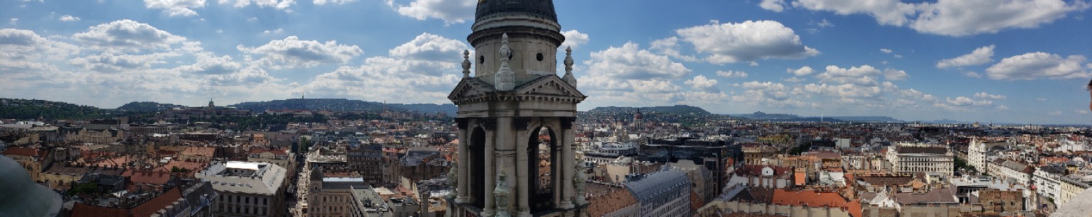 A panoramic view from St. Stephen's Basilica across the rooftops of Budapest