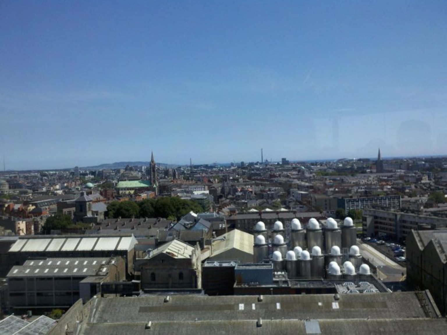 View over Dublin from the Guinness Storehouse with the brewery in the foreground