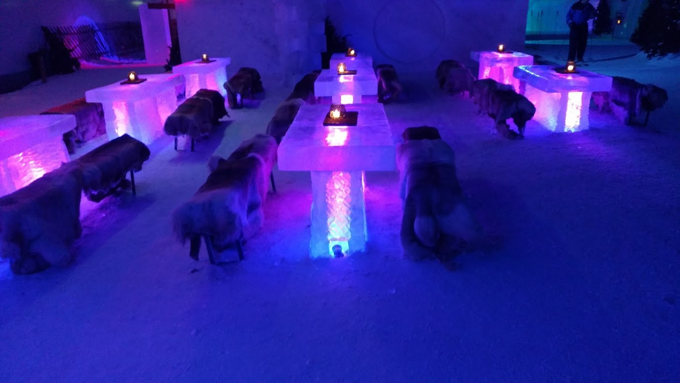 Inside Unique Lapland Winter World with ice tables and reindeer hides