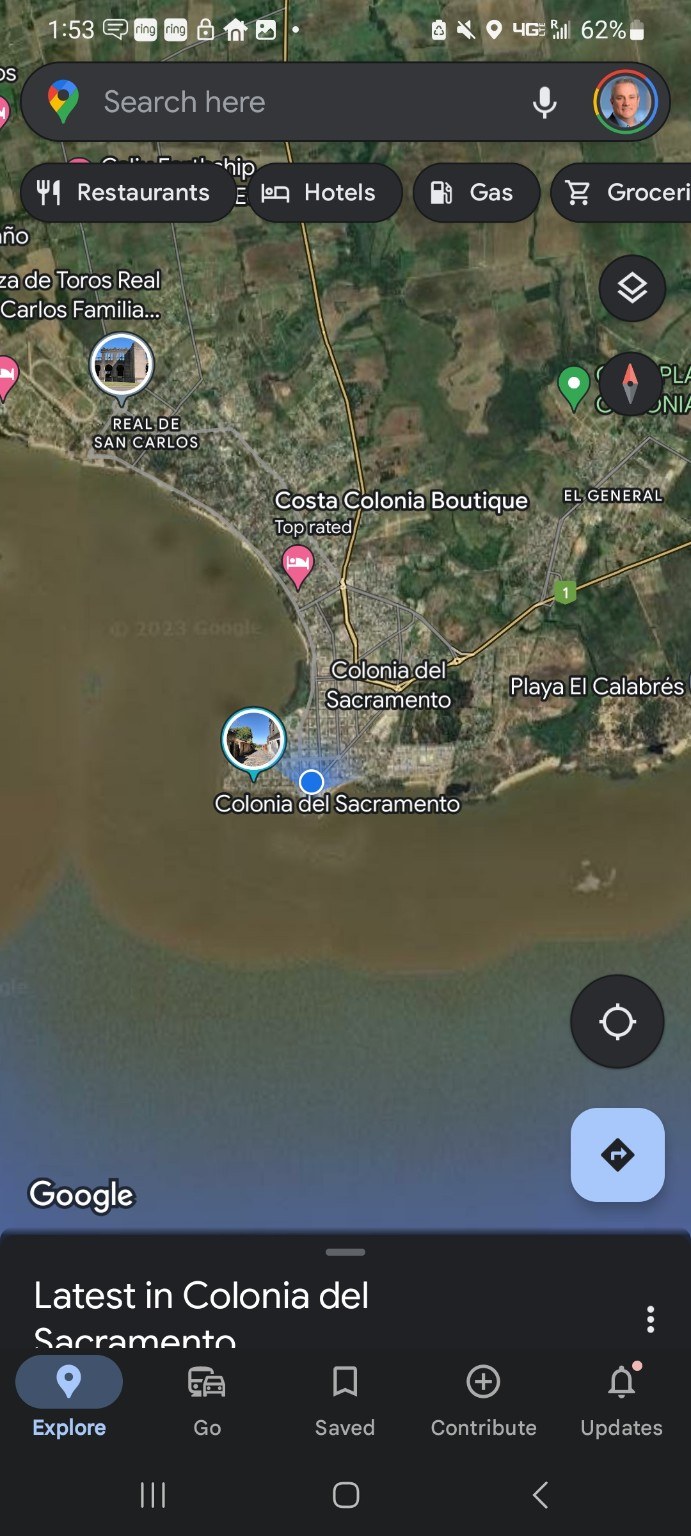 Map showing Colonia del Sacramento across the river from Buenos Aires