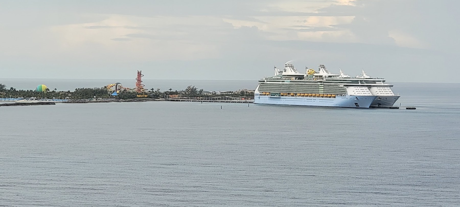 CocoCay in 2023, a cruise ship at rest beside Royal Caribbean's private island playground.