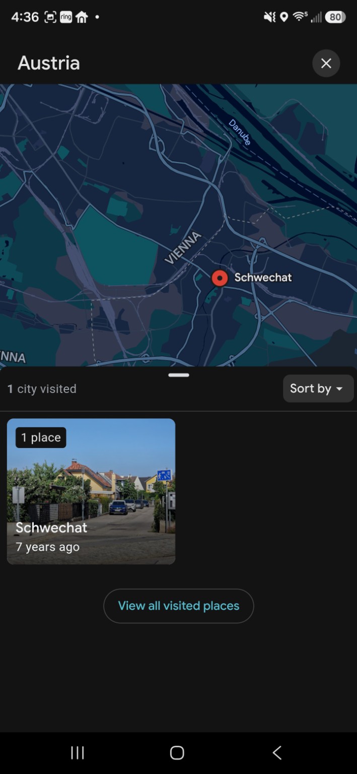 Google Timeline screenshot of Austria, recording Schwechat near Vienna