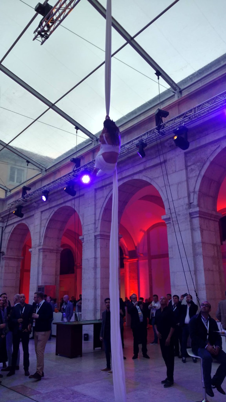 Aerial silk performer at a Lisbon event