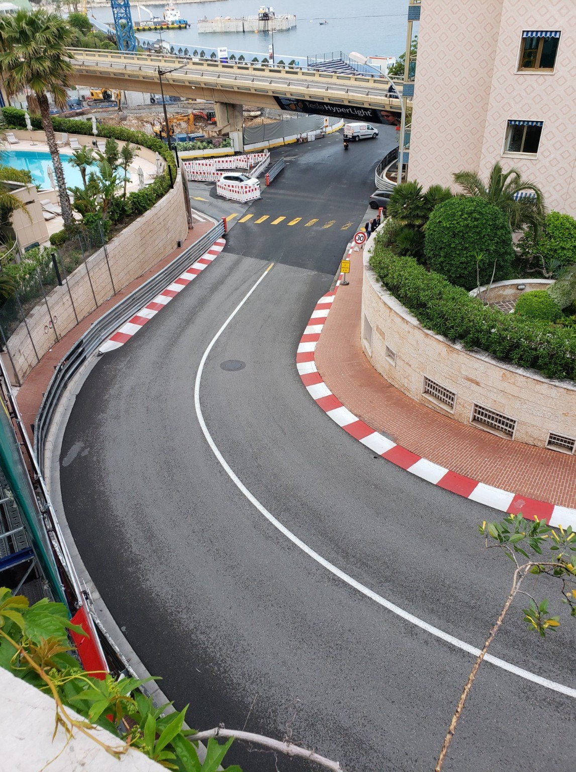 View over the Monaco circuit streets near the harbor