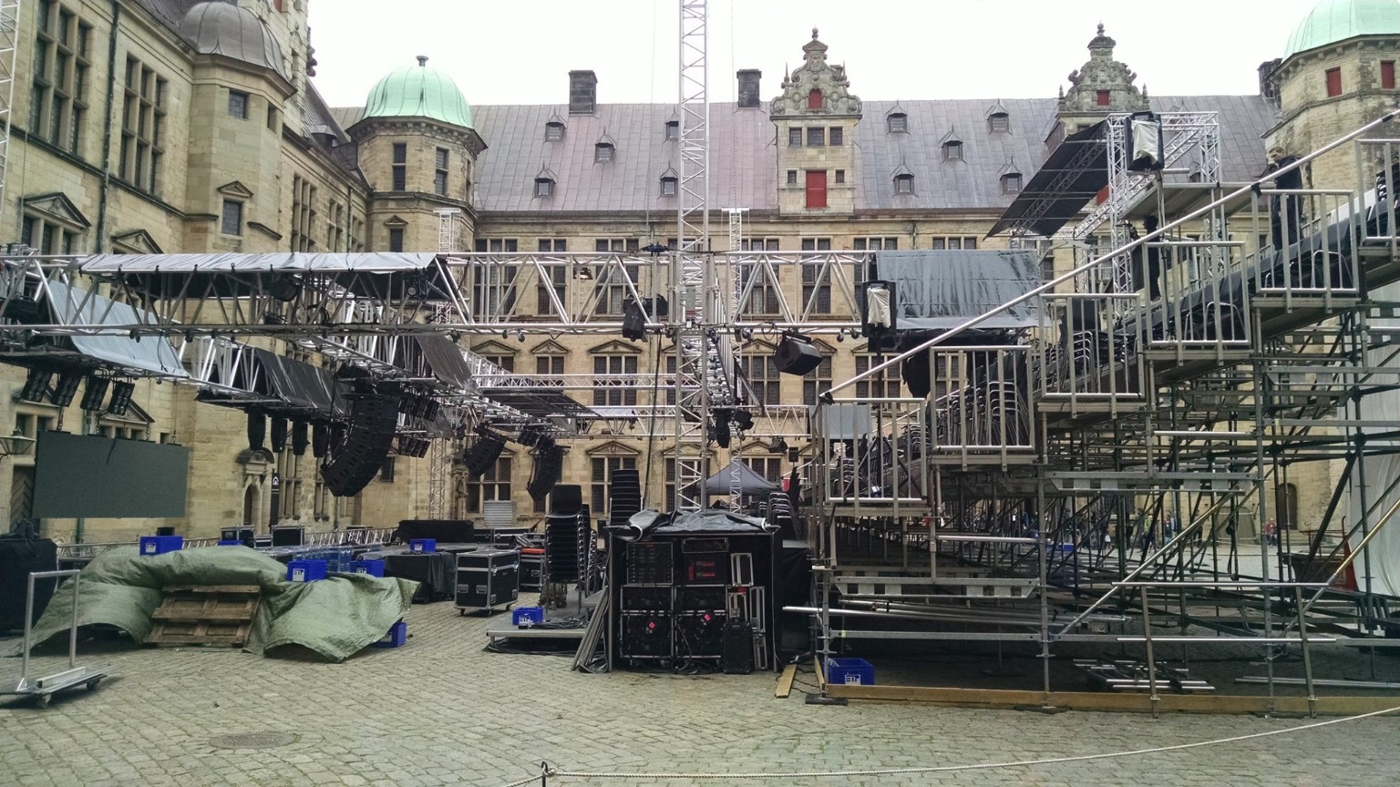 Historic castle courtyard with modern staging