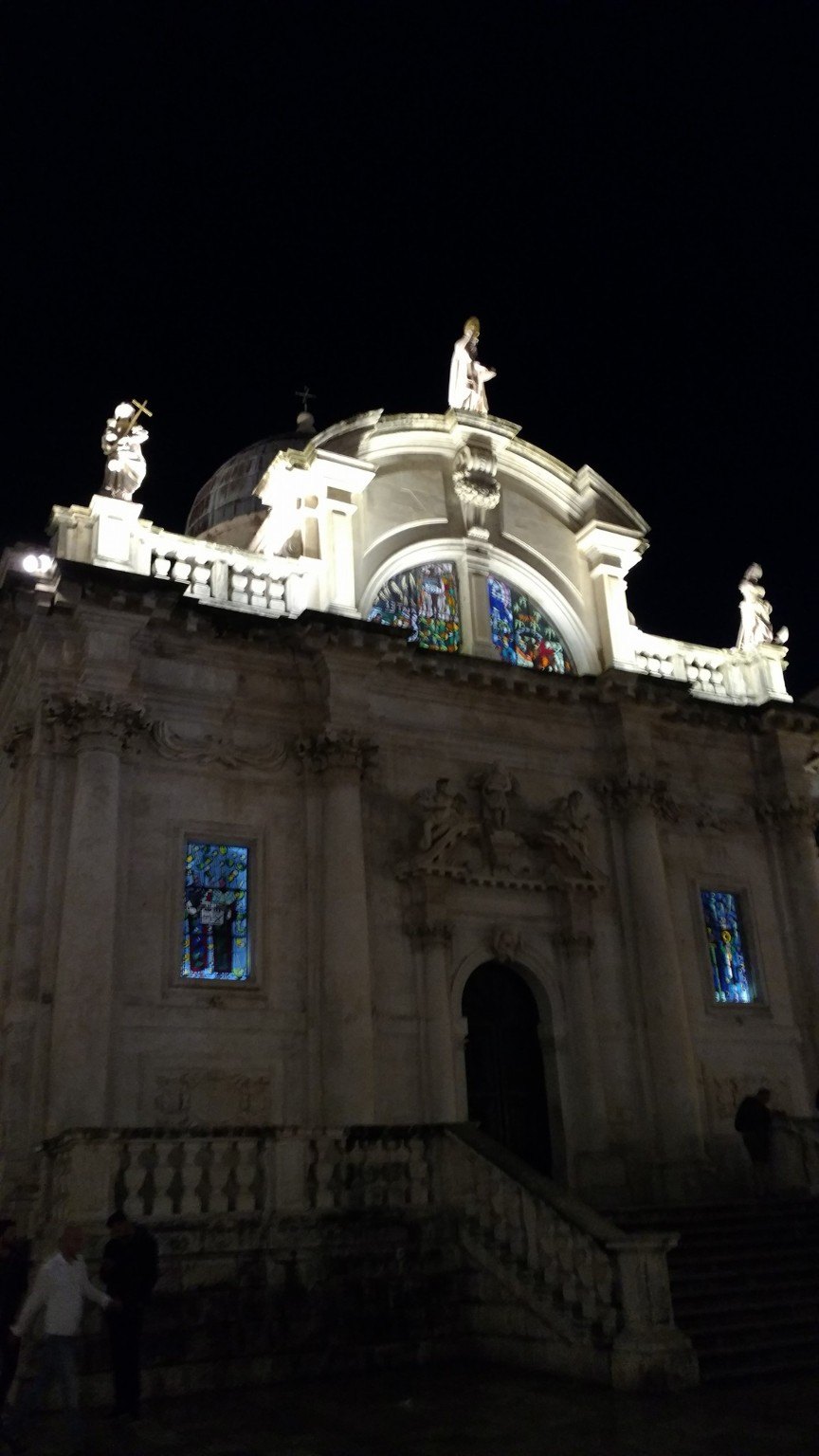 Stained glass and facade detail of St. Blaise Church in Dubrovnik