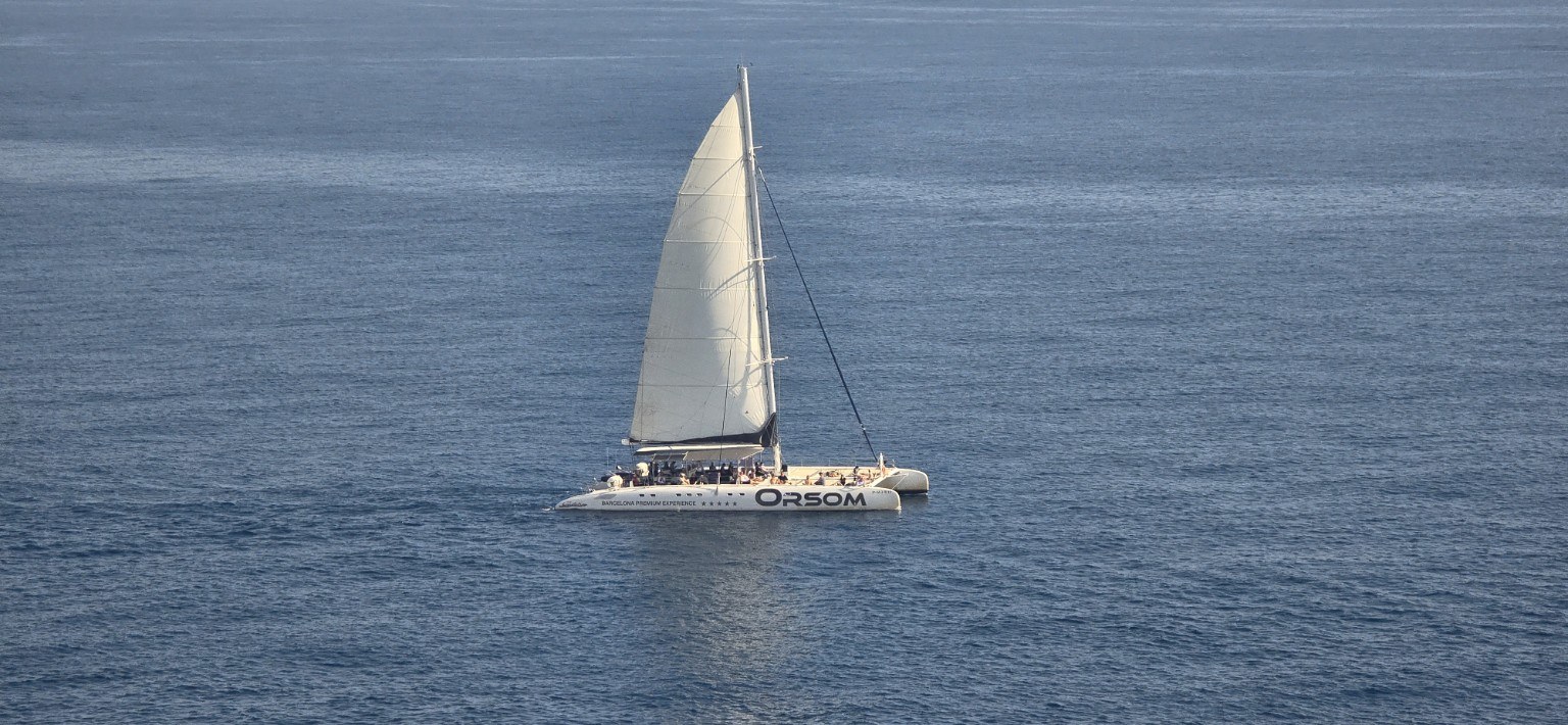 Sailing catamaran on the Mediterranean off Barcelona