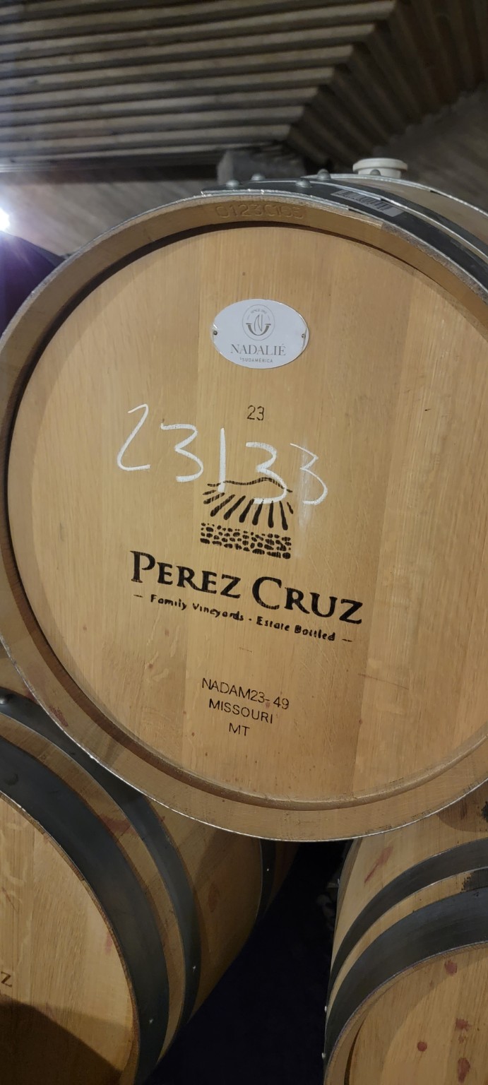 Close-up of a Perez Cruz wine barrel