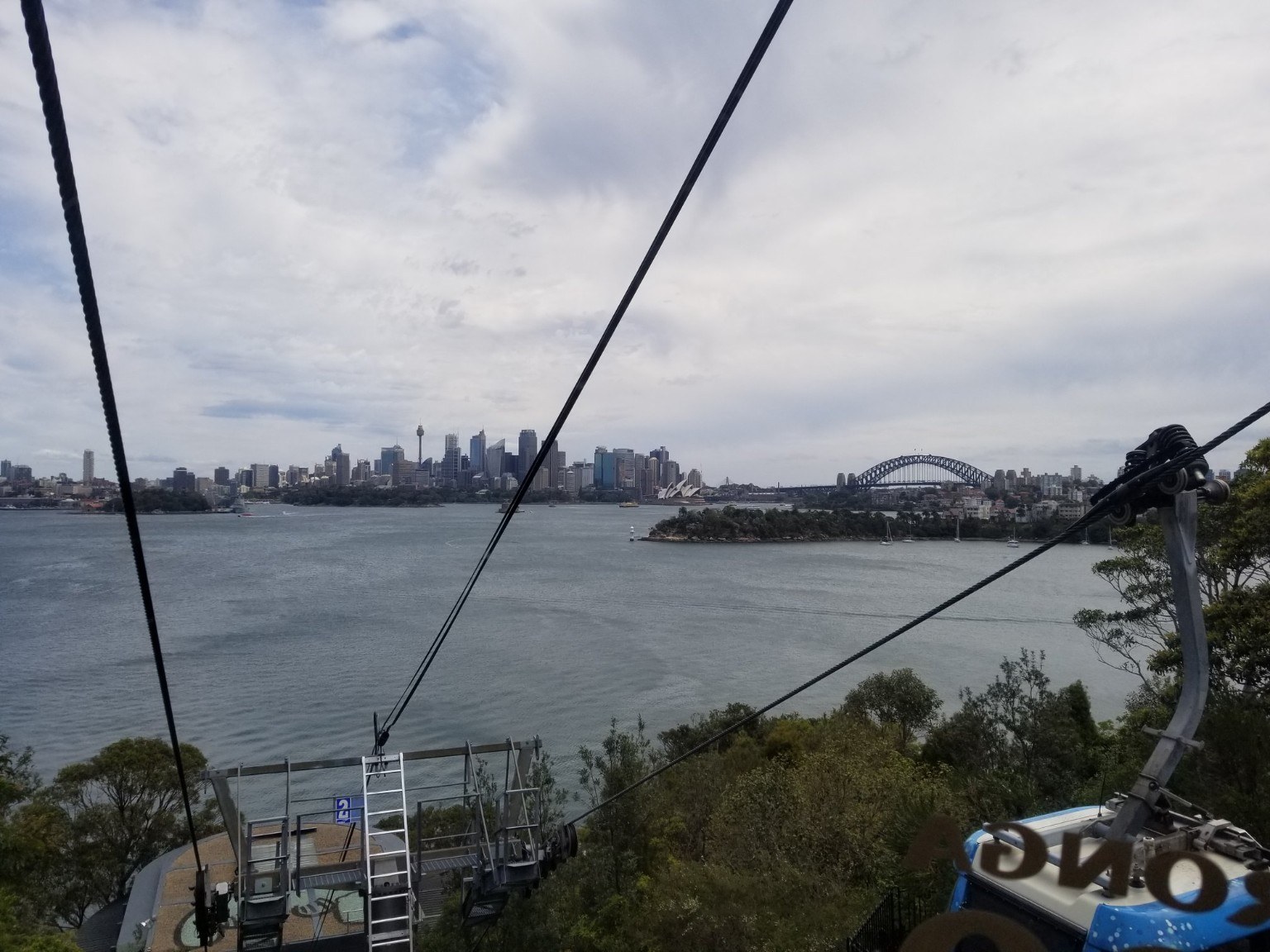 Sydney skyline and Harbour Bridge seen from the Taronga cable car