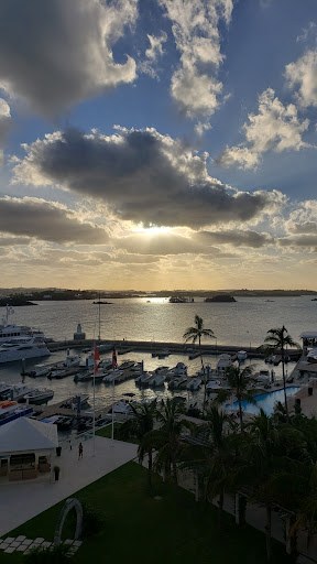 Late-afternoon light over Hamilton Harbour from a hotel balcony