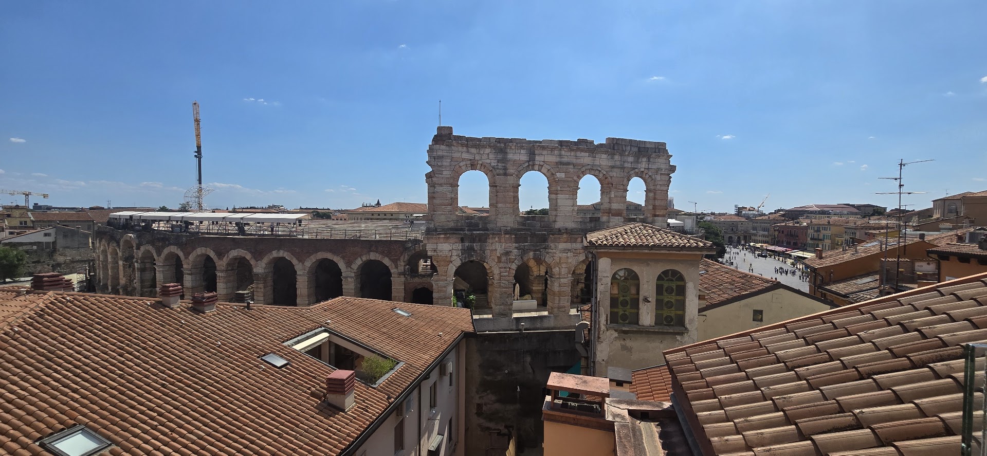 Verona Arena seen from above the rooftops