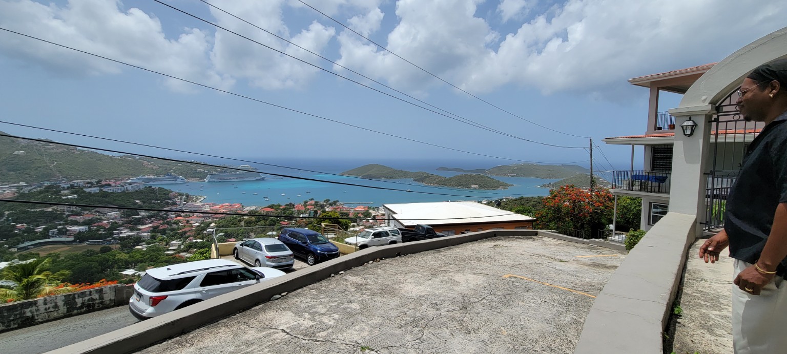 Hillside view over St. Kitts harbor and nearby islands