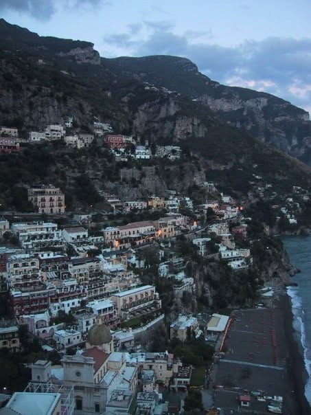Positano cliffside in the evening