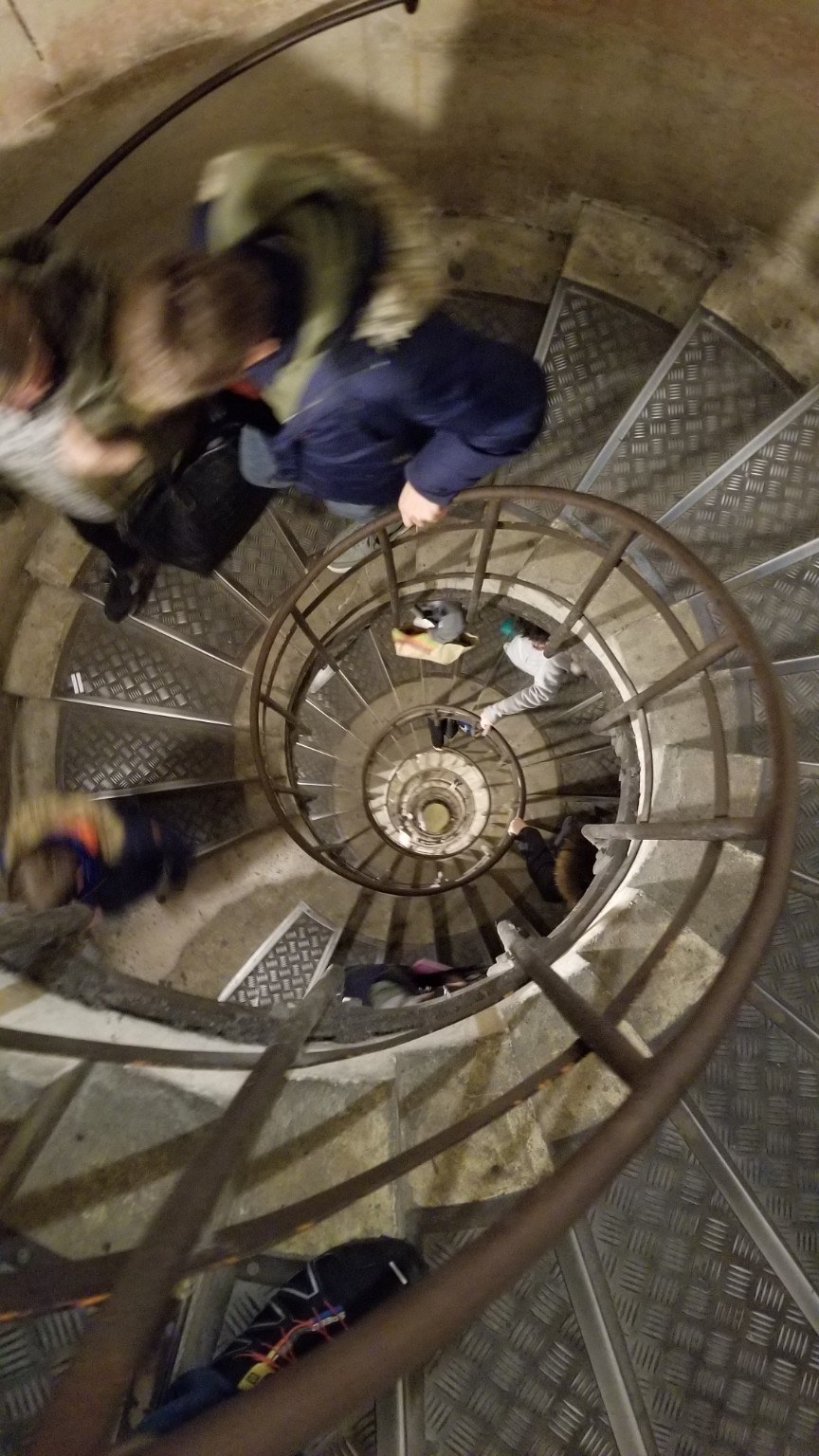 Tight spiral staircase inside the Arc de Triomphe