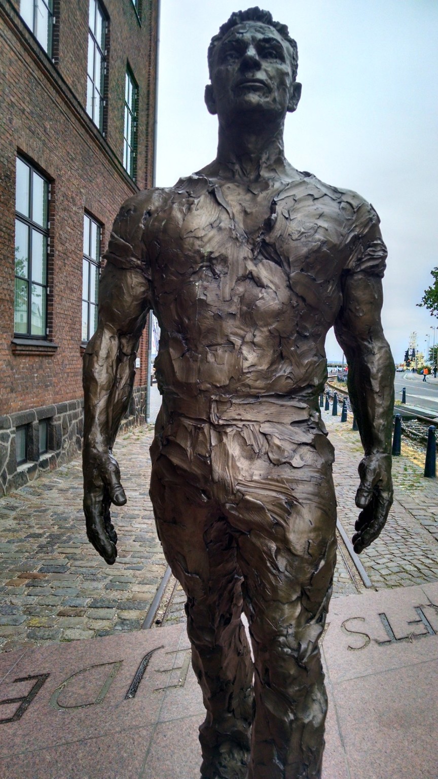 Waterfront sculpture in a Scandinavian harbor