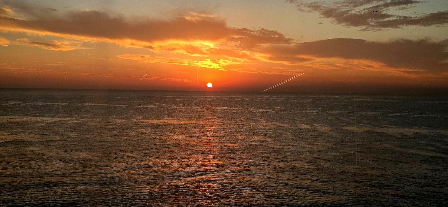 Sunset over the Mediterranean from a high floor in Barcelona