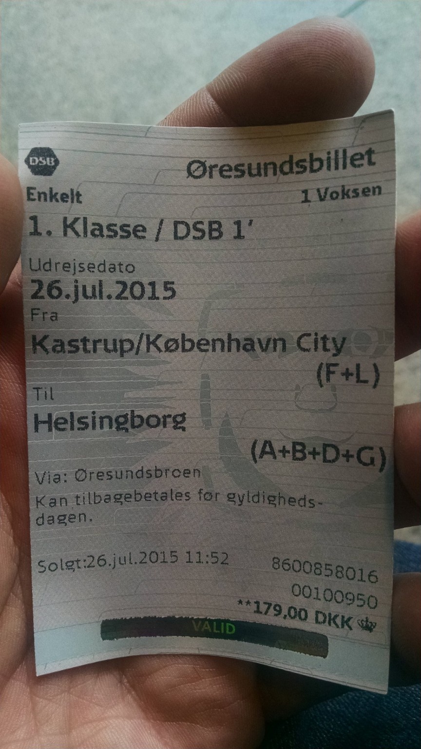 Øresund train ticket from Copenhagen to Helsingborg