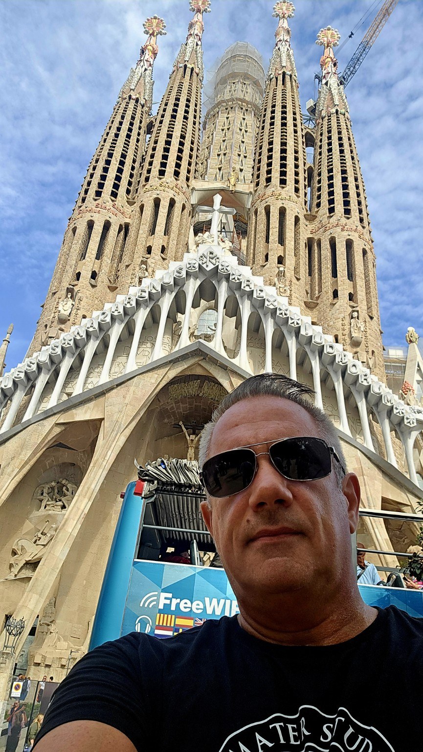 Selfie in front of Sagrada Família in Barcelona