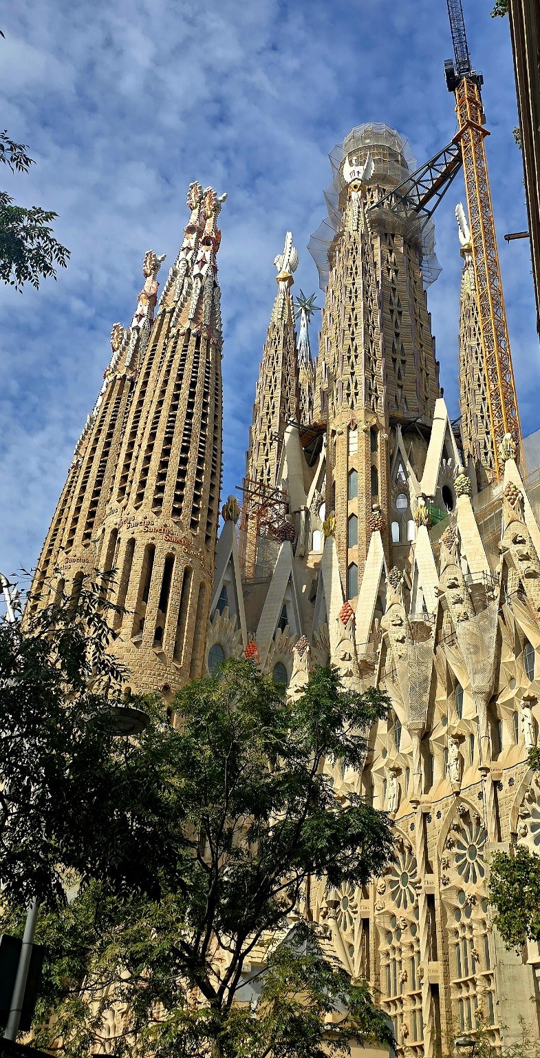 Sagrada Família towers against a blue sky in Barcelona