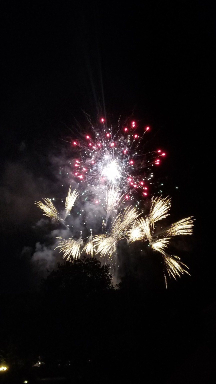 Fireworks over the Dubrovnik coastline at night