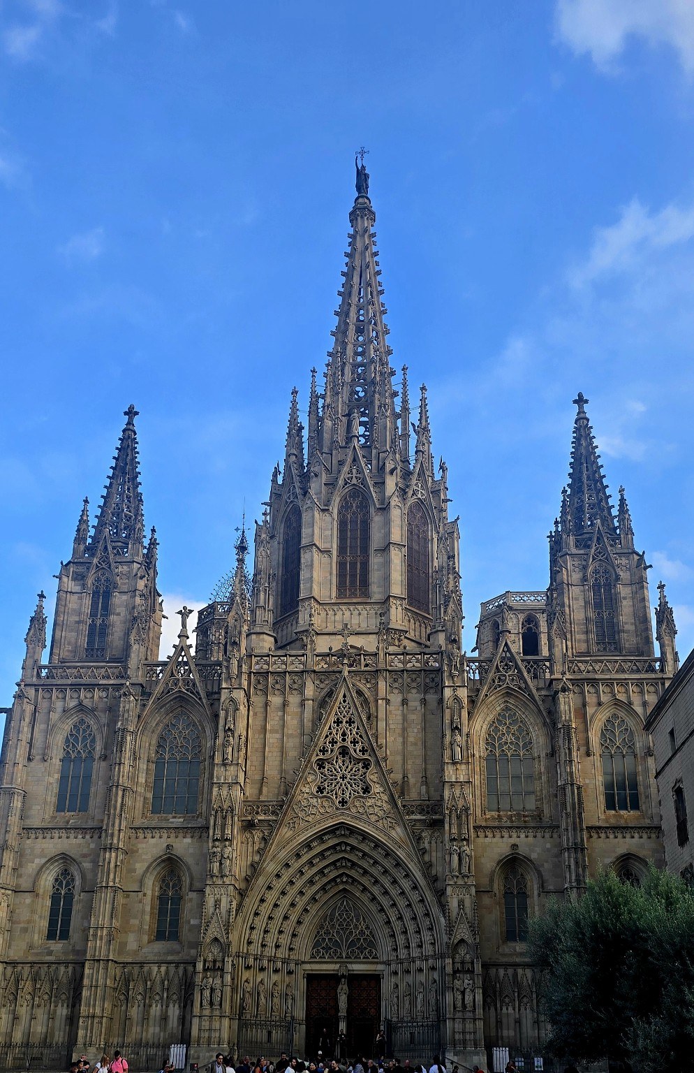 Gothic façade of Barcelona Cathedral in the Gothic Quarter