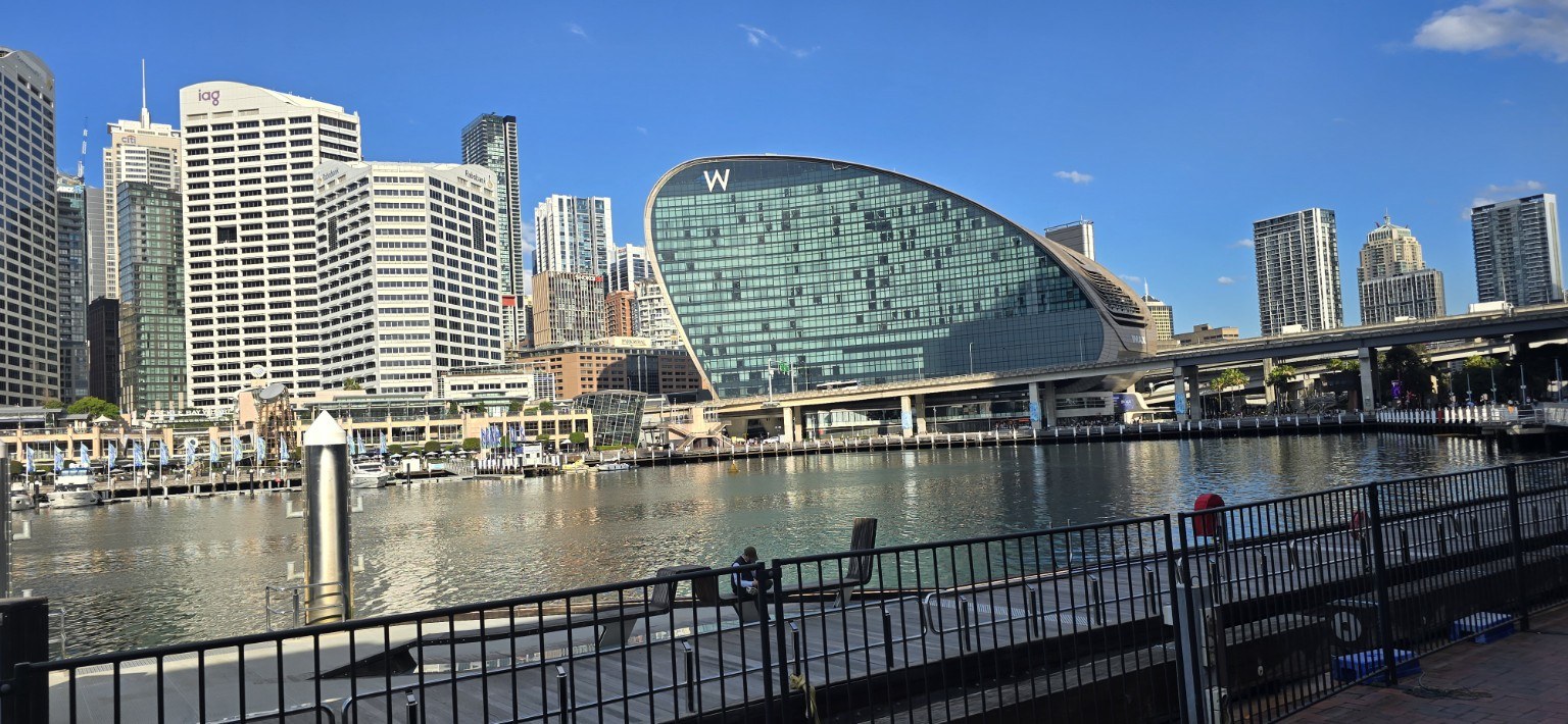 Darling Harbour with the ICC convention center and city skyline