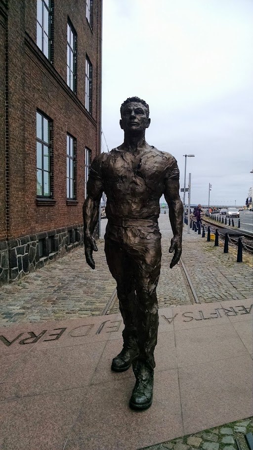 A waterfront statue near Copenhagen, a reminder that the city carries complicated history alongside its postcard beauty